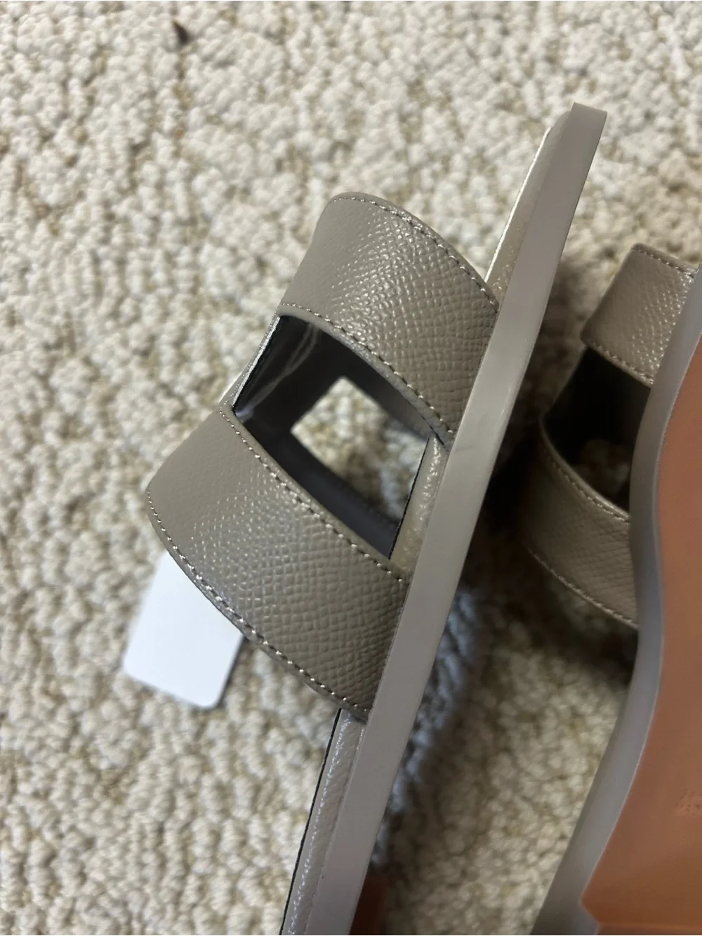 Hermes Taupe H‑Cut Leather Slide Sandals